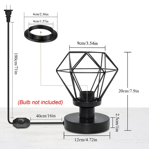 Vista 2 de Mini lámpara de mesa industrial, lámpara de escritorio de jaula de metal negro regulable para espacios pequeños, base de 4.7 pulgadas, se adapta a
