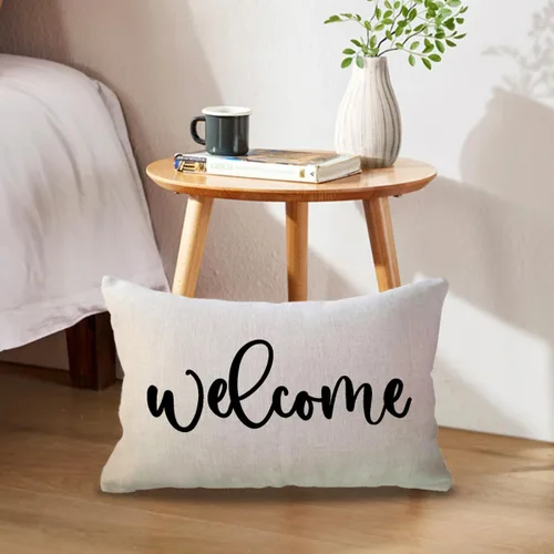 Vista 2 de ULOVE LOVE YOURSELF Fundas de cojín lumbar de bienvenida para sofá, fundas decorativas rústicas de estilo granja, rectangulares/para la cintura Beige