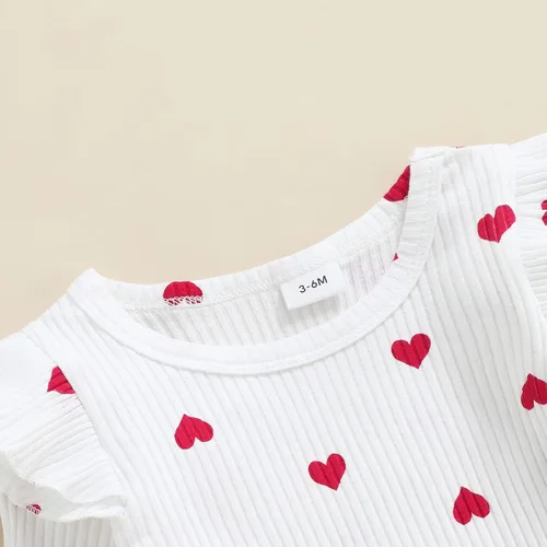 Vista 11 de My First Valentine's Day - Conjunto de ropa para bebé niña con volantes, manga larga, estampado de corazón, falda con tirantes