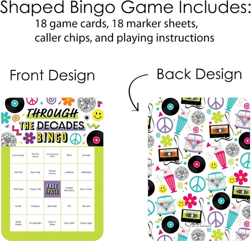 Vista 3 de Big Dot of Happiness A través de las décadas - Tarjetas de bingo y marcadores - Juego de bingo de fiesta de los años 50, 60, 70, 80 y 90 - Juego