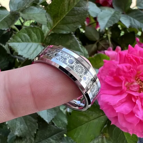 Vista 5 de Wow Jewelers - Anillo de tungsteno de 6 mm y 8 mm color negro, plateado, rojo y azul para hombres y mujeres, anillos de matrimonio estilo Steampunk