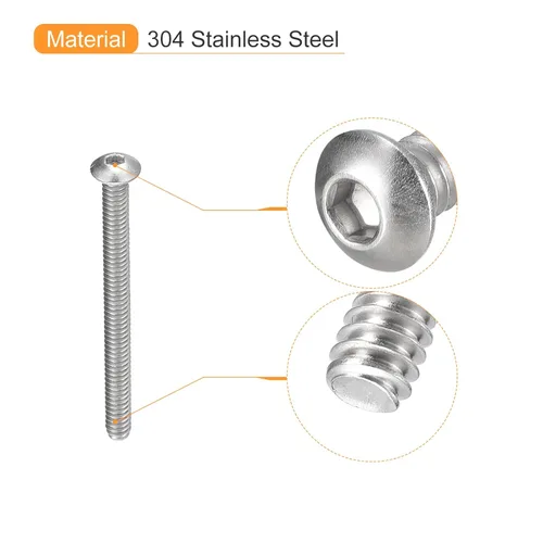Vista 4 de uxcell #2-56x1 Tornillos con cabeza de botón y muesca hexagonal, 50 unidades de pernos hexagonales de acero inoxidable 304, tornillos allen de rosca