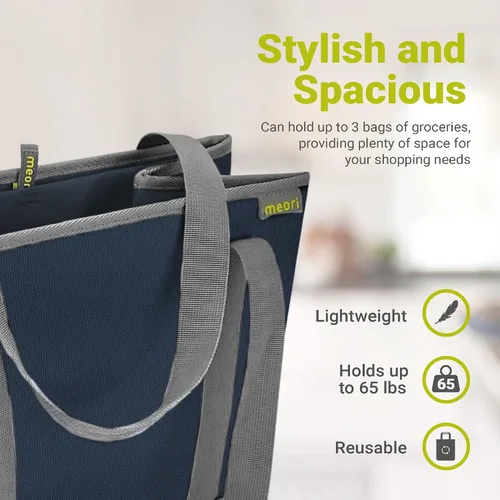 Vista 3 de meori Market Marine Blue - Bolsa de asas reutilizable plegable grande con asas para compras, picnic, viaje por carretera, mandados, cesta