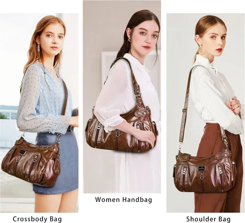 Vista 6 de Angelkiss Monederos grandes y bolsos para mujer, de piel sintética lavada, bolso cruzado de hombro