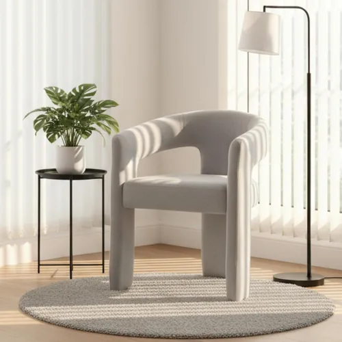 Vista 26 de Hyfirm Sillas de Comedor Modernas Tipo Barril Juego de 1, Cómoda Silla de Comedor de Acento Tapizada en Chenilla con Brazo para Cocina Sala de Estar