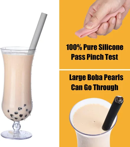 Vista 4 de ALINK Pajitas Boba de silicona reutilizables, pajitas extragrandes para batidos de té de burbujas para reventar perlas de tapioca, paquete de 4