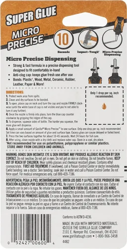 Vista 2 de Gorilla Pegamento Gorilla Micro Precise Super Glue-0.18 oz, 0.18 oz