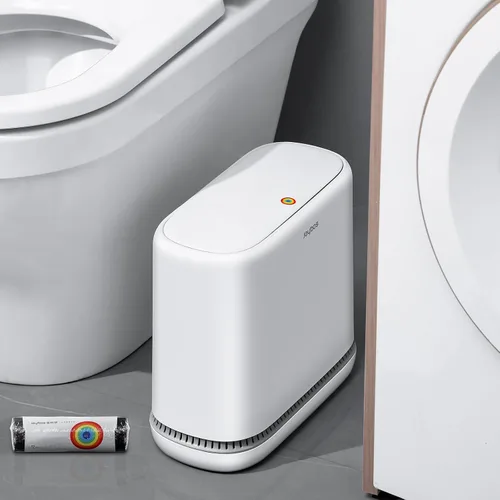 Vista 7 de funest Paquete de 2 basureros de baño con tapa desplegable, cubo de basura de plástico de 3 galones y 2.7 galones para espacios pequeños, papelera