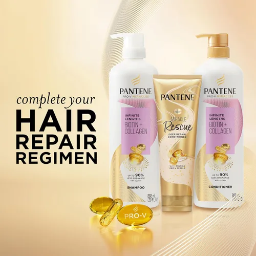 Vista 7 de Pantene Infinite Lengths Acondicionador con biotina + colágeno, fortalece el cabello quebradizo, hasta un 90% menos de roturas, milagro en 1 minuto