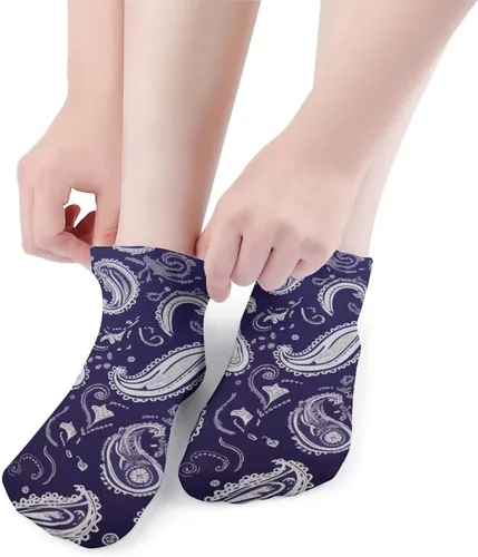 Vista 5 de Calcetines tobilleros unisex con estampado de cachemira blanca y azul marino, 5 pares
