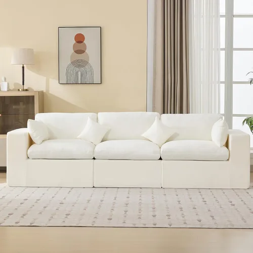 Vista 24 de WUTUTUEE Otomana Cloud de 33.5 pulgadas para sofá modular, cómodo reposapiés tapizado de felpilla con espuma viscoelástica, embalaje totalmente