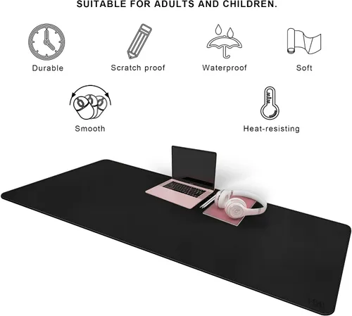 Vista 6 de Vyaaa 63" x 24" PU Leather Desk Mat, Black Large Mouse Pad Extra Large Office Desk Mat, Non-Slip Desk Blotter, Laptop Desk Pad, Waterproof Desk