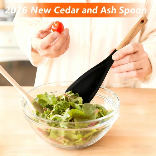 Vista 2 de Cuchara de cedro y ceniza, cuchara de cedro y ceniza, cuchara de cocina multifunción (2 negras)