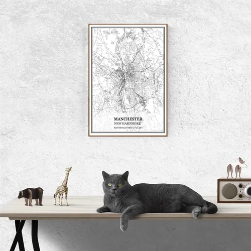 Vista 3 de TANOKCRS Manchester New Hampshire USA - Póster impreso en lienzo con diseño de mapa de Estados Unidos, sin marco, moderno, en blanco y negro, regalo