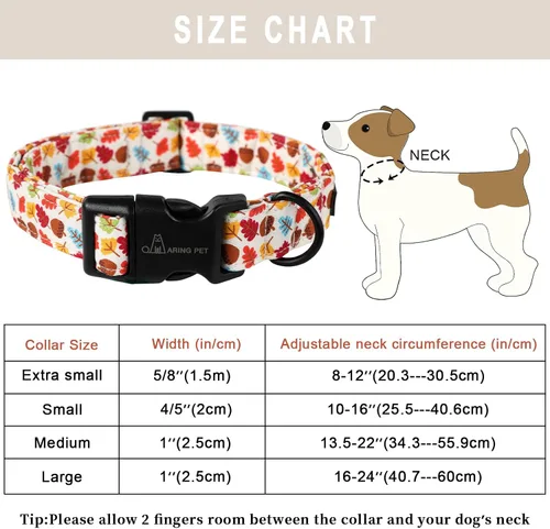 Vista 5 de Aring Pet Collar de algodón, ligero y ajustable, con hebilla de liberación rápida, para perros pequeños, medianos y grandes, otoño, hoja de arce