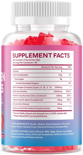 Vista 3 de Paquete de 2 gomitas de péptido de colágeno para mujeres y hombres, proteína de colágeno tipo I, II, III, V, X con biotina vitamina C, D, suplemento
