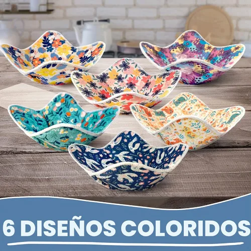 Vista 3 de Paquete de 6 cuencos para microondas acogedores con diseño floral - Juego de soportes para cuencos de sopa caliente