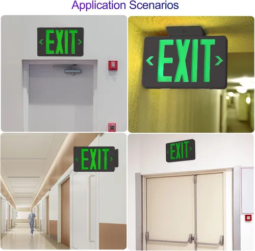 Vista 4 de Señal de salida de emergencia LED, montaje universal compatible con OSHA Negro Verde