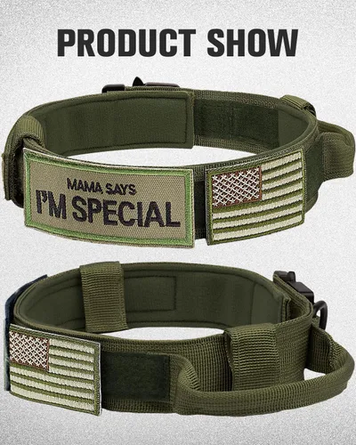Vista 6 de Joytale Collar táctico para perro con asa, collar militar ajustable y resistente con 2 parches para entrenamiento, adecuado para perros medianos