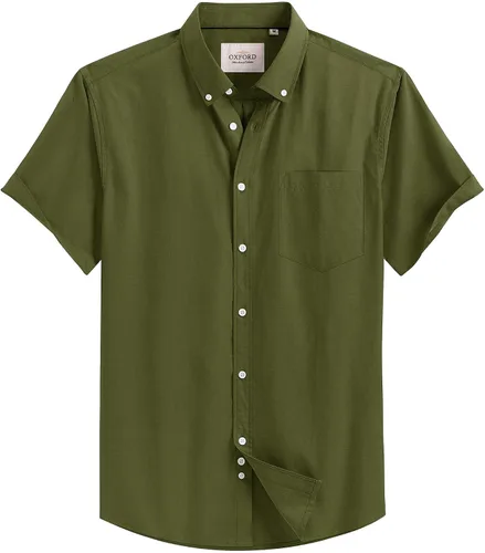 Vista 14 de Alimens & Gentle - Camisa de manga corta Oxford para hombre con ajuste regular, cuello abotonado y bolsillo