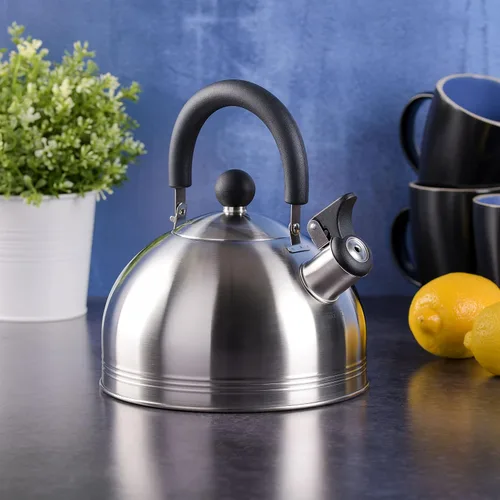 Vista 2 de Hervidor de agua para té con silbido Mr. Coffee 91407.02 Flintshire, de acero inoxidable, 1.75 qt, Plateado