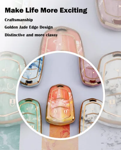 Vista 3 de ontto Compatible con Cadillac Key Fob Cover Marble Pattern Key Skin Durable Key Holder Azul