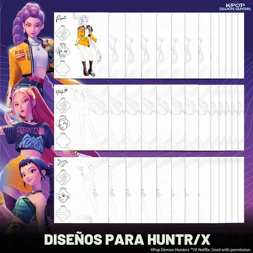 Vista 6 de Netflix Kpop Demon Hunters - Juego de diseño de moda HUNTR/X, kit de bocetos de moda, más de 25 elementos esenciales de diseño con calcomanías