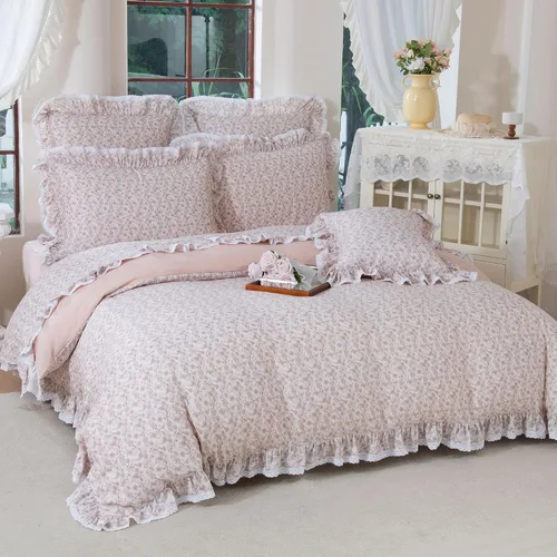 Vista 19 de FADFAY Juego de funda de edredón con estampado floral de roseta, juego de ropa de cama de encaje con volantes para niñas, 3 piezas