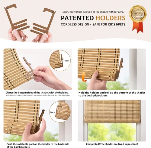 Vista 3 de LazBlinds Persianas de Bambú sin Cordón, Cortinas Enrollables para Ventanas, Persianas Colgantes con Filtro de Luz para Ventanas, Cortinas de Bambú