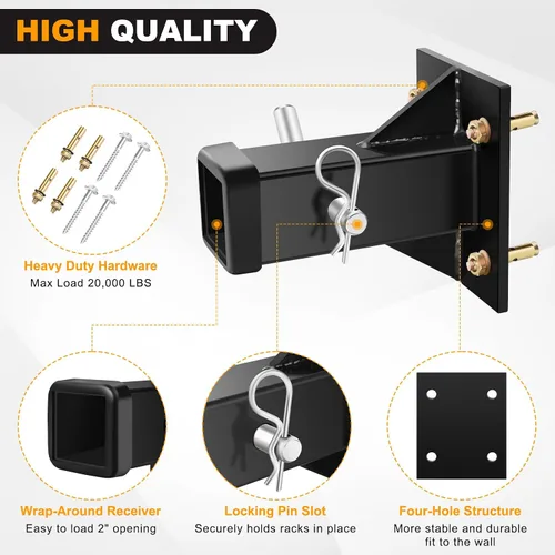 Vista 4 de DACK Soporte de pared de enganche, adaptador de tubo receptor atornillado, tubo de placa receptora de enganche de apertura de 2 pulgadas, receptor