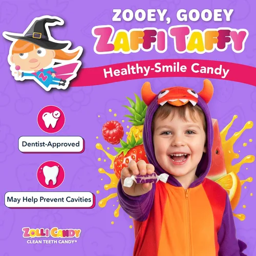 Vista 2 de Zollipops Zaffi Taffy de dientes limpios de Halloween, fruta natural, 10 onzas