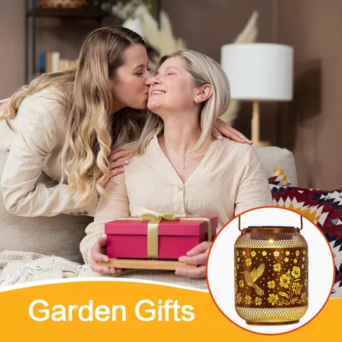 Vista 7 de Faroles solares para exteriores impermeables con diseño de colibrí para jardín, regalos de cumpleaños para mujeres, mamá, abuela, luces solares