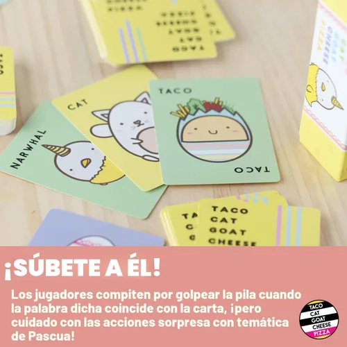 Vista 5 de Taco Cat Goat Cheese Pizza Edición Pascua Juego de cartas para noche de juegos familiares Relleno de cesta de Pascua sin dulces Rondas de 15