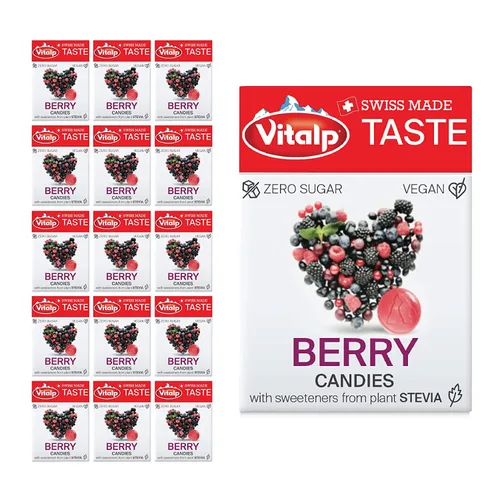 Vista 15 de Vitalp Sabor, Hecho en Suiza, Caramelo Sin Azúcar con Stevia, Vegano, Sabor a Cereza, Paquetes de 25g/0.88 Onzas, 16 Cajas