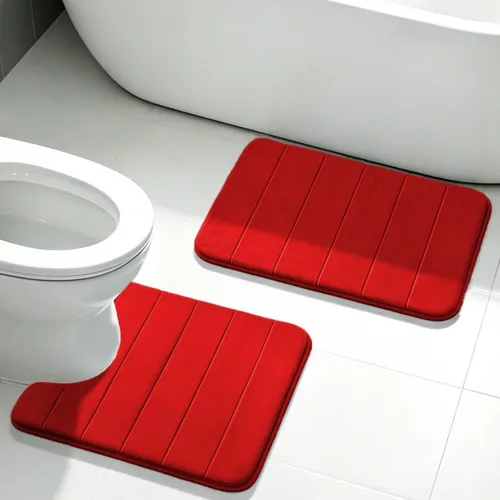 Vista 7 de Juego de 2 alfombras de baño de espuma viscoelástica, súper suaves, absorbentes, de secado rápido, alfombras de baño de espuma viscoelástica