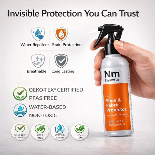 Vista 9 de NANOMAN Spray repelente al agua/impermeable para zapatos y tela, incluido ante de cuero nobuck y ecológico. Fórmula nanotecnológica libre de alcohol