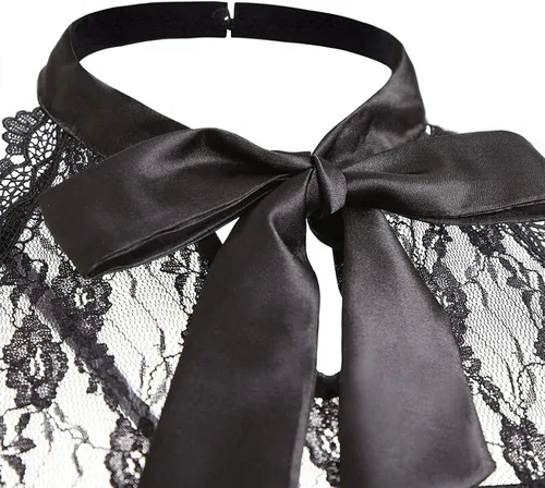 Vista 5 de Vestido de encaje gótico sin mangas para mujer, con corsé, con encaje halter, vestido de cóctel