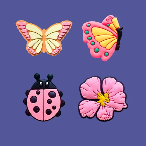 Vista 6 de 24 dijes de flores rosas para zapatos de zueco, sandalias, pulseras, dijes lindos, Metal no precioso., No es una piedra preciosa