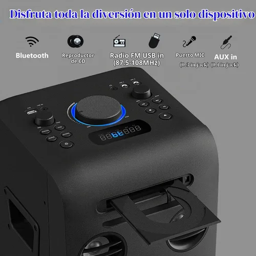 Vista 2 de Sistema estéreo para el hogar de 100 W con reproductor de CD, radio FM, Bluetooth, entrada AUX/USB, función de karaoke, conector para auriculares