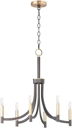 Vista 2 de Maxim 21526BZAB Lyndon - Lámpara de araña tubular moderna, 6 luces, 360 vatios en total, 27 pulgadas de alto x 28 pulgadas de ancho, bronce/latón