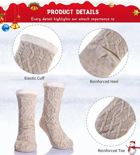 Vista 5 de Calcetines de invierno para mujeres de punto antideslizante sudor caliente lindo dibujos animados animales calcetines de pantuflas felpudo