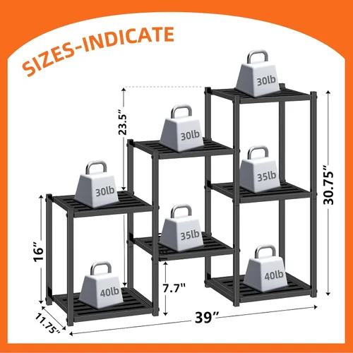 Vista 6 de Simple Trending Soporte para plantas para interiores y exteriores, de metal resistente, impermeable, de 7 niveles, para múltiples macetas de flores