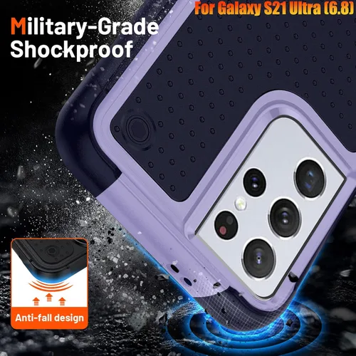 Vista 3 de Funda resistente para Samsung Galaxy S21 Ultra de 6.8 pulgadas, 4 esquinas con bolsas de aire [protección contra caídas de 12 pies], agarre