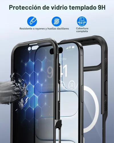 Vista 7 de seacosmo para iPhone Air Funda, Carcasa Completa con Protector de Privacidad de Vidrio Templado 9H Integrado y Protector de Lente de Cámara Negro