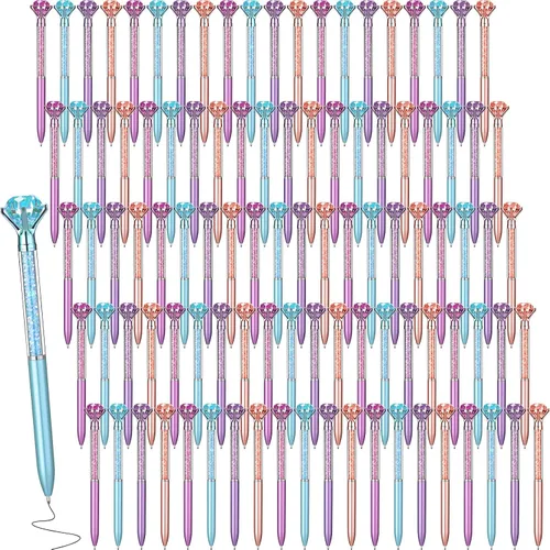 Vista 10 de Sherr Paquete de 100 Bolígrafos de Diamante de Cristal Grandes Bonitos Bolígrafos de Punta Retráctiles con Pedrería de Cristal Brillante Gemas Negro