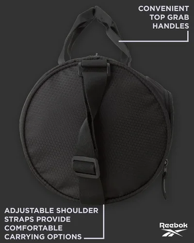 Vista 5 de Reebok Bolsa de lona Perth Sports Gym Bag Ligero de mano en fin de semana para viajes y playa, yoga, negro, gris (Black with Grey Logo)