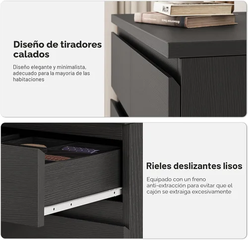 Vista 5 de Cómoda Alta Negra de 7 Cajones para Dormitorio, Cómodas y Arcones de Madera Modernos con Almacenamiento de Joyas, 23.6" L*15.8" A*47.5" Al en Cómoda