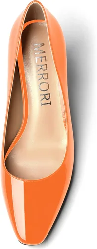 Vista 3 de MERRORI Zapatos de tacón medio con punta cuadrada y charol para mujer, de 2.5 pulgadas