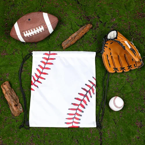 Vista 7 de Mozeat Lens 2 bolsas de béisbol con cordón, pequeñas bolsas deportivas con cordón, bolsas de regalo para fiesta de béisbol, bolsas de regalo, bolsa