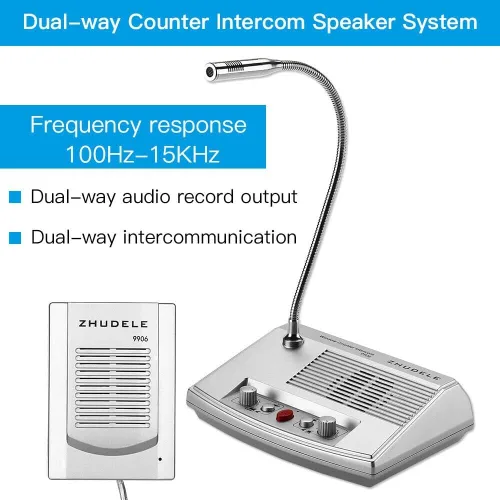 Vista 5 de 110V-220V ZDL-9906 DualWay Ventana Contador de vidrio Intercomunicador Interfono Altavoz Micrófono de intercomunicación para tienda bancaria Escuela